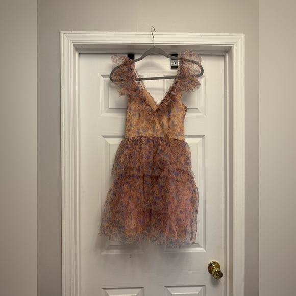 Dixie DX Collection Pink Floral Tiered Tulle Dress Size S Made In Italy NWT - Picture 4 of 12